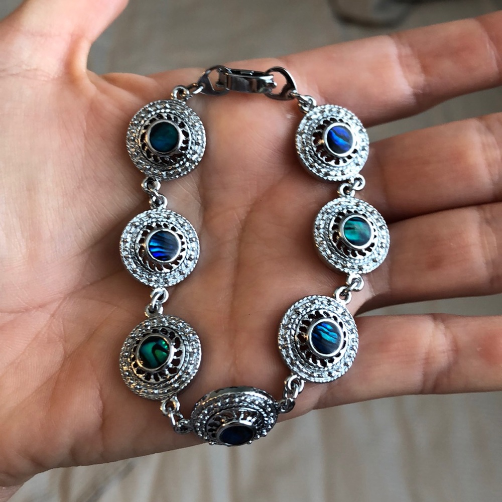 Italian Metal Bracelet and Ring with Blue Stones